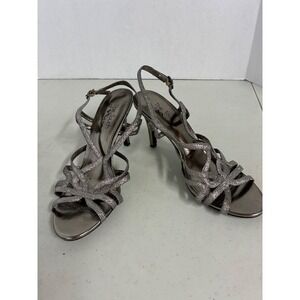 The Touch of Nina Womens Silver‎ Glitter Strappy Slingback Heels Size 10M EUR 40